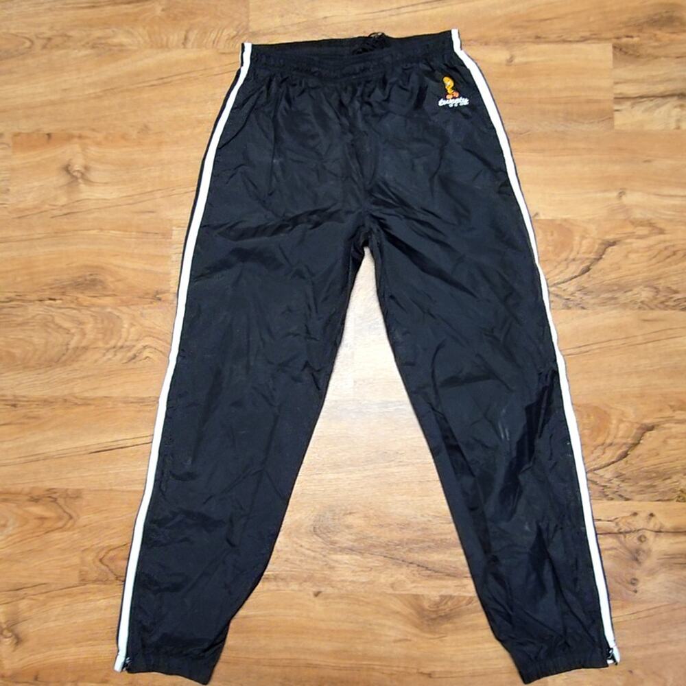Vintage Tweety Gear Track Pants Black Nylon Medium Warner Bros 90s